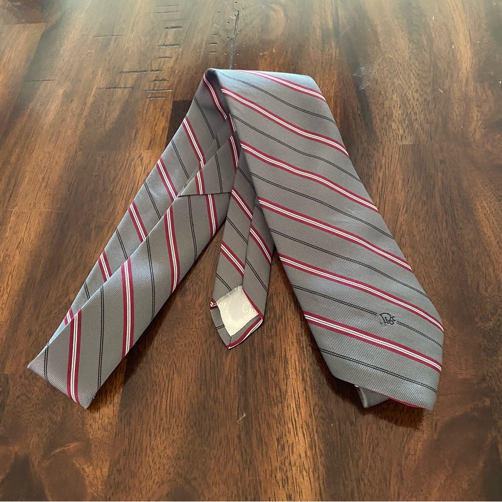Christian Dior Striped Oblique Tie